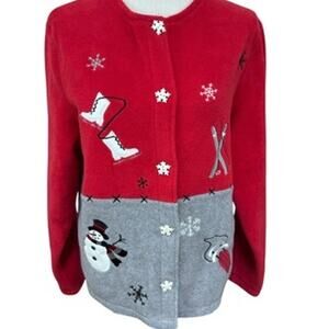 "C+B SPORT By CRAFT BORROW" Christmas Fleece,Snowflake ,Button Up,Whimsical,Snow